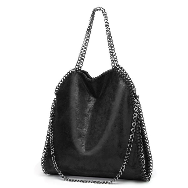 Skulderveske dame kjede luksus veske kjede myk veske crossbody veske dame veske Black-WELLNGS m