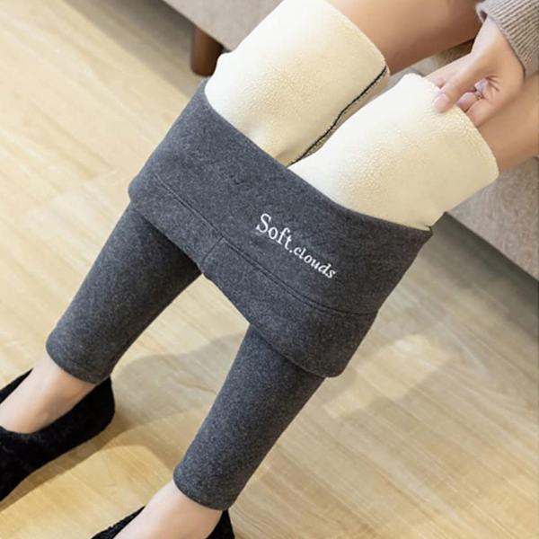Casual Warma Vinter Solid Pants, Soft Clouds Fleece Eggings, Vinter Eggings for kvinner - Perfekt black L