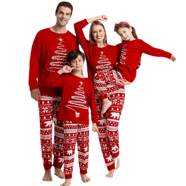 Julepysjamas for familien, matchende familie jule PJ sett Red Infant 9M