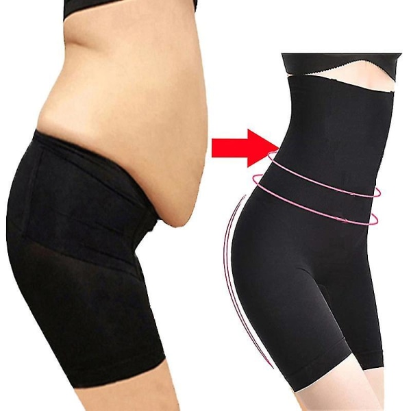 Kvinder Shapewear Mave Control Shorts Højtalje Butt Lifter Trusse Mid Thigh Body Shaper Black XS-S