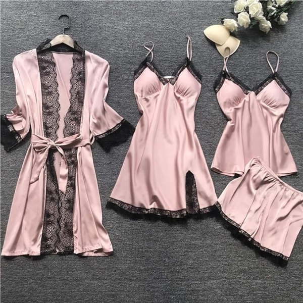 Sovkläder Set Silk Pyjamas Nattlinne (4 delar set)