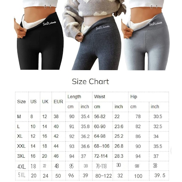Casual Warma Vinter Solid Bukser, Soft Clouds Fleece Eggings, Vinter Eggings til kvinder - Perfekt Gray L