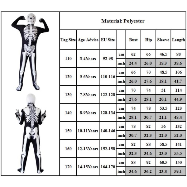 Unisex Halloween kostume print bodysuit Skinny jumpsuit 160cm