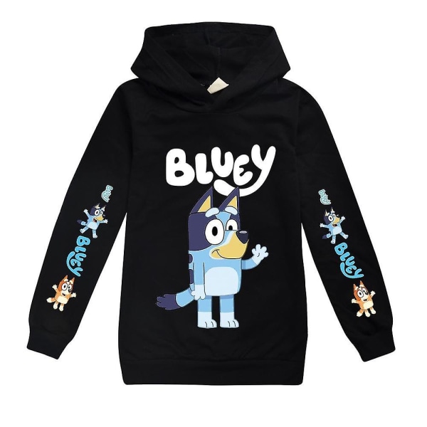 Bingo Bluey Cartoon Print Huvtröjor Barn Pojkar Flickor Casual Hoody Sweatshirt Jumper Huvtröja Toppar Black 11-12 Years