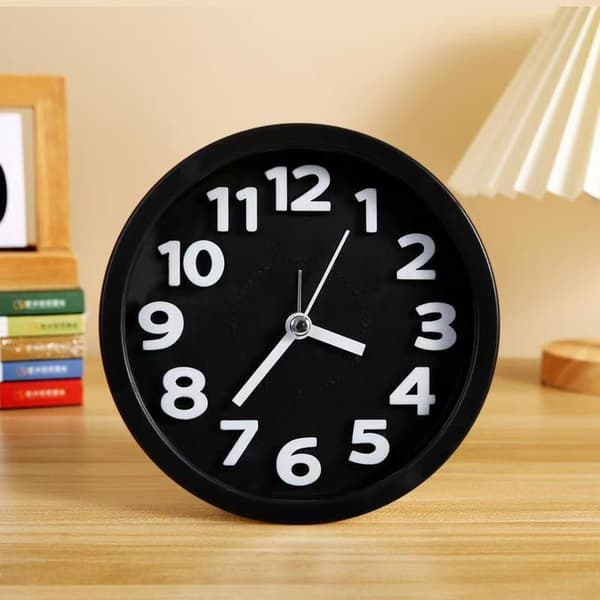 Tyst väckarklocka för flickor/pojkar, enkel design Round Black