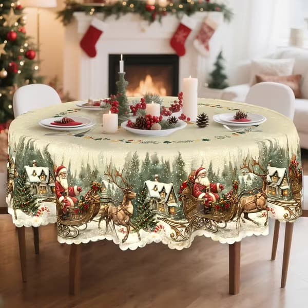 Jul- och nyårsdukar, juldukar, runda dukar 152 cm (exklusive andra dekorativa föremål)