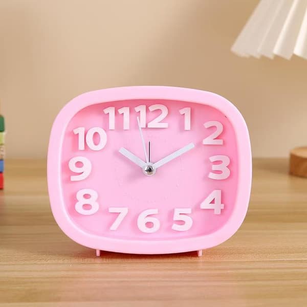 Tyst väckarklocka för flickor/pojkar, enkel design Square Pink