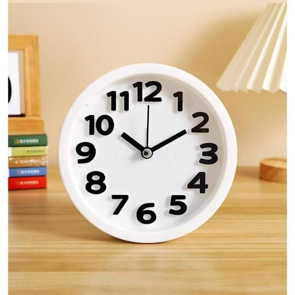 Tyst väckarklocka för flickor/pojkar, enkel design Round White