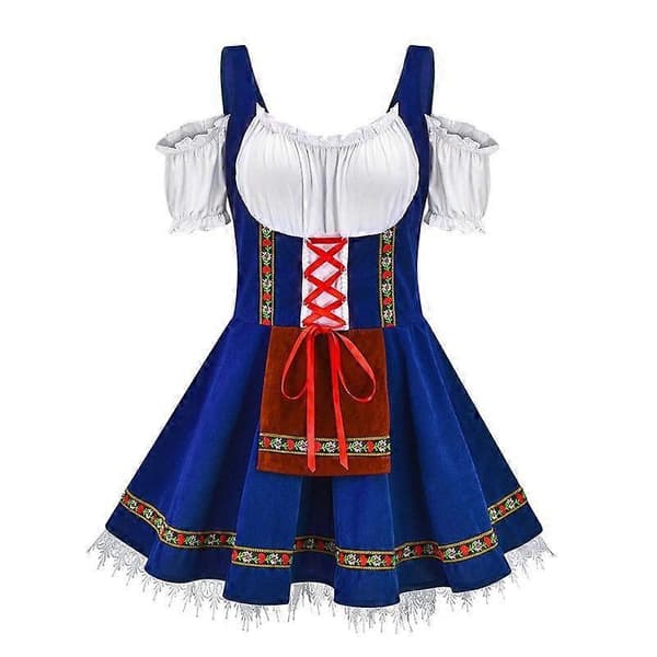 Oktoberfest-dräkt för kvinnor tysk bayersk klänning ölservitrisklänning för halloween karneval _a blå Blue S M