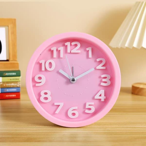 Tyst väckarklocka för flickor/pojkar, enkel design Round Pink