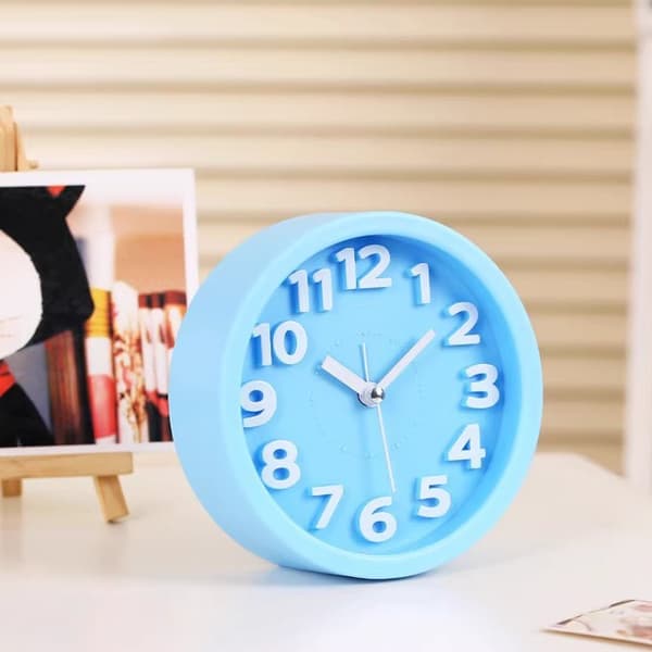 Tyst väckarklocka för flickor/pojkar, enkel design Round Blue