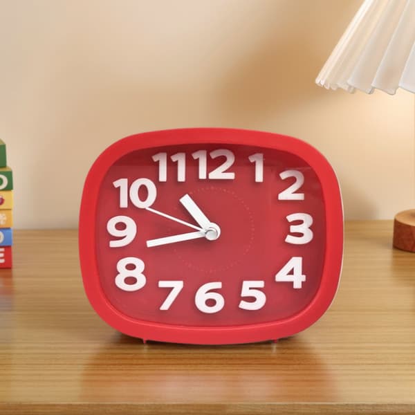 Tyst väckarklocka för flickor/pojkar, enkel design Square Red