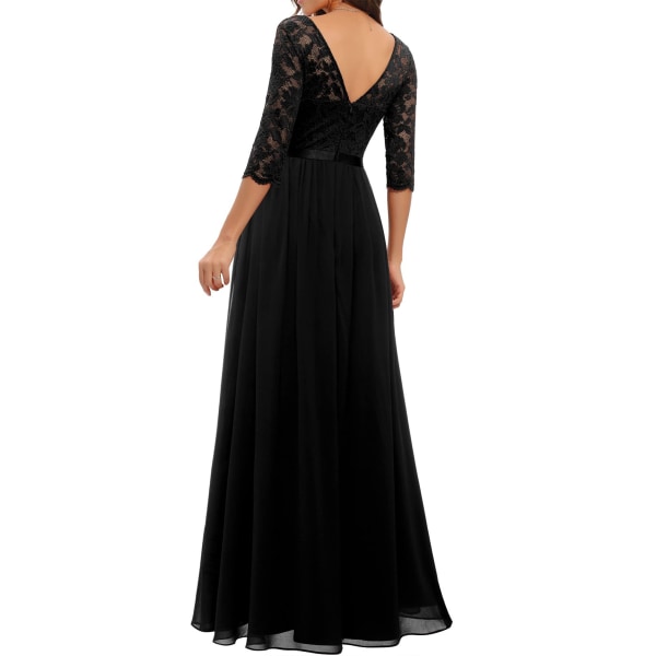 Dress with lace stitching, long waistband, noble dress, dress black L