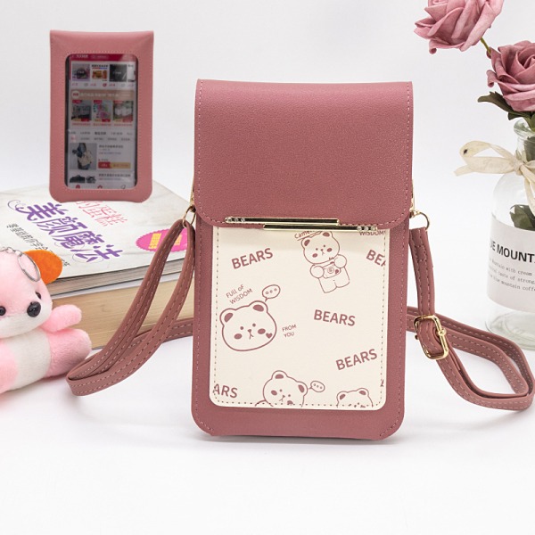 Mobiltelefonväska med pekskärm för flickor, liten crossbody-väska på en axel, kompakt damväska med printed pink