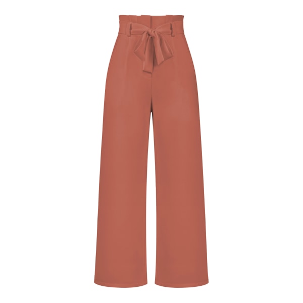 Women's suit pants, casual and versatile wide leg pants with belt temperament, commuting pants, summer Brick red XL