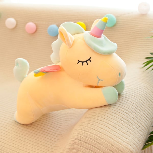 Unicorn kudde docka barngåva Fylld leksak stor docka gul 50 cm