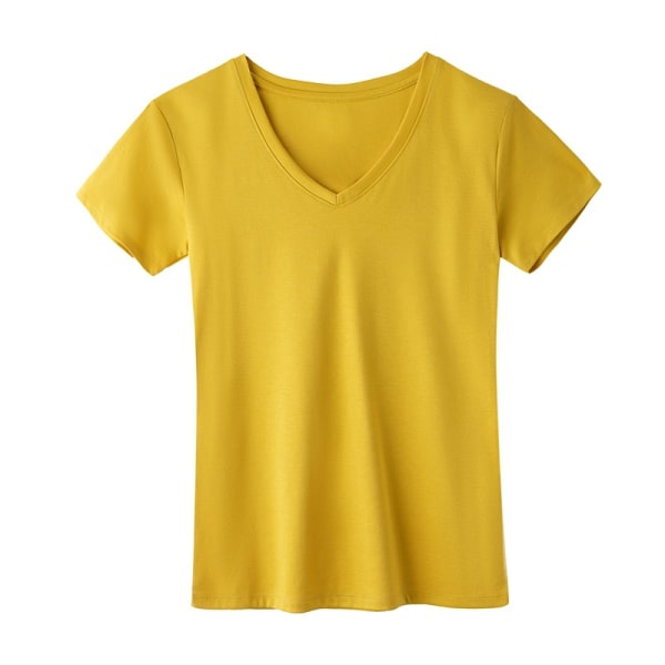 Ny V-ringad kortärmad T-shirt för dam T-shirts och damkläder gul M