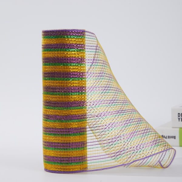 1 rullar 10 tum Yard påsknätband poly jute nätband DIY hantverk dekor White Silver