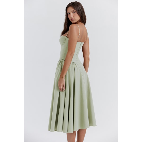 Ny fransk vintage lång klänning Palace Style Strap Dress Girl green L