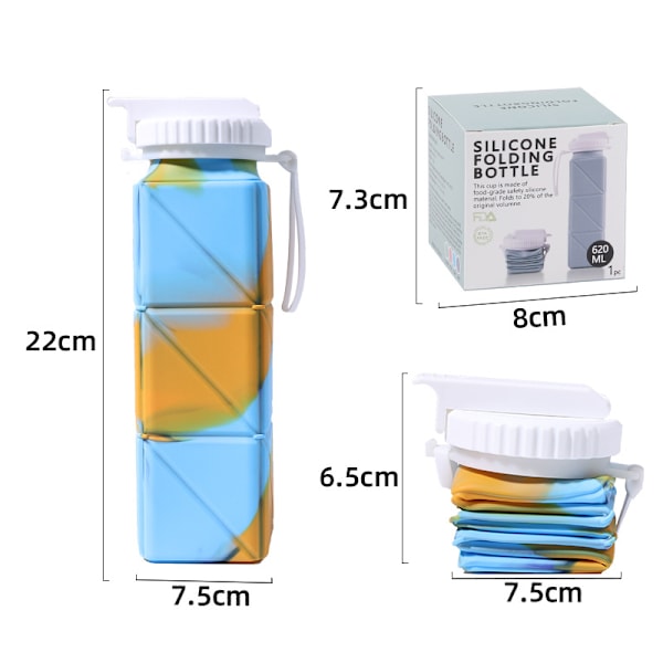 Vikbar silikonmugg, fyrkantig hopfällbar mugg utomhus bärbar vattenflaska bärkopp för sport fitness cykling Camouflage Orange Blue