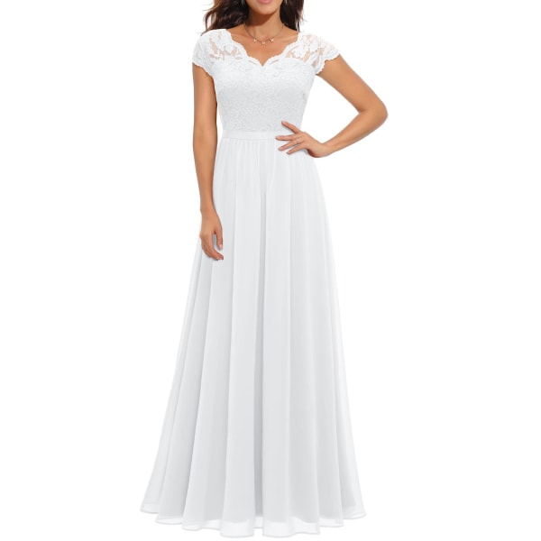 Dress with lace stitching, long waistband, noble dress, dress white L