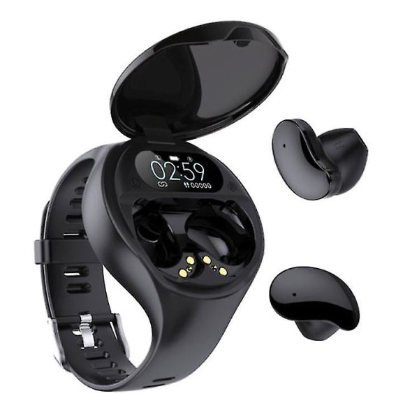 Smart Watch Bluetooth Headset 2-i-1 Pulsmätare för män och kvinnor Watch stegräknare black