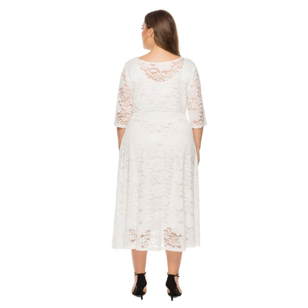 Stora kvinnors nya aftonklänning Brudtärnklänning Spetsfickklänning white 7XL