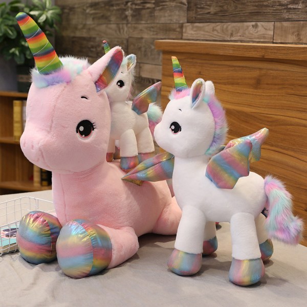 Regnbåge Pegasus docka flickhjärta Fylld leksak Rainbow hästkudde bra present till barn flickor pojkar rosa 80cm