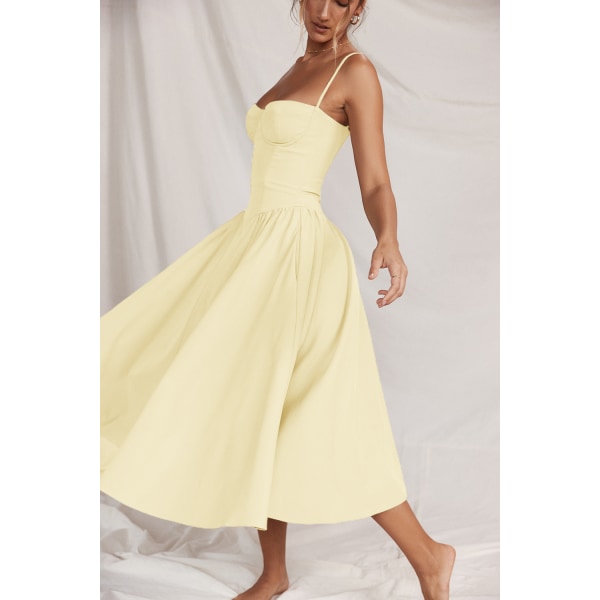 Ny fransk vintage lång klänning Palace Style Strap Dress Girl light yellow S