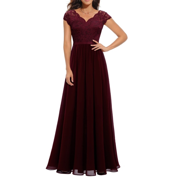 Dress with lace stitching, long waistband, noble dress, dress wine red L