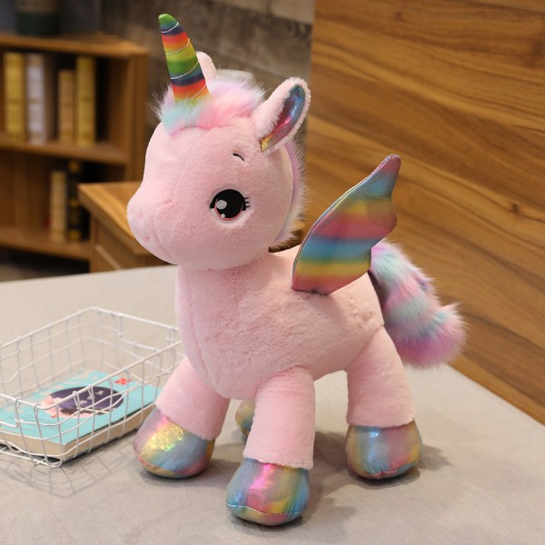 Regnbåge Pegasus docka flickhjärta Fylld leksak Rainbow hästkudde bra present till barn flickor pojkar rosa 80cm