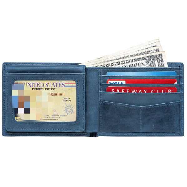 Äkta läder Rfid blockerande plånböcker Herrplånbok Bifold Classic blue