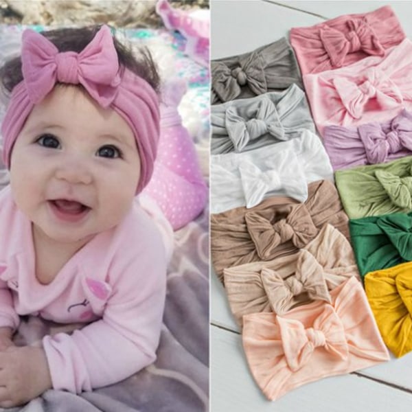 28 färger Baby Pannband Mjuk Nylon Hårband Bowknot Barn Lovely Princess Light coffee