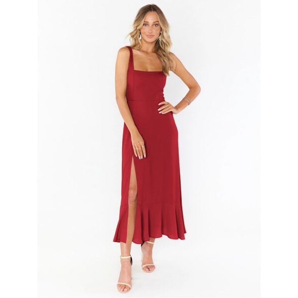 Elegant mode dam temperament pendlar slits klänning fransk haute couture kjol red M