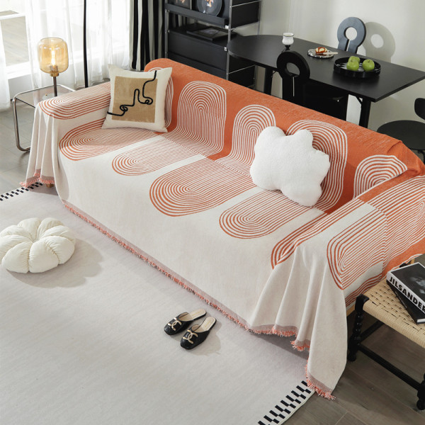 Cover tyg chenille soffa handduk cover fyra cover universal mode geometrisk enkel stil orange 180*130cm