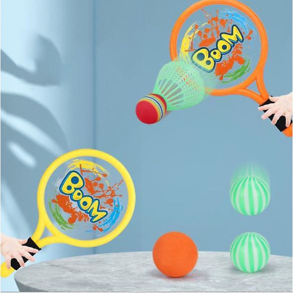 Barnbadmintonracket för set utomhussportspel - utomhuspoolspel aktivt roligt barnspel med 2 plastracketar och 3 bollar orange+yellow