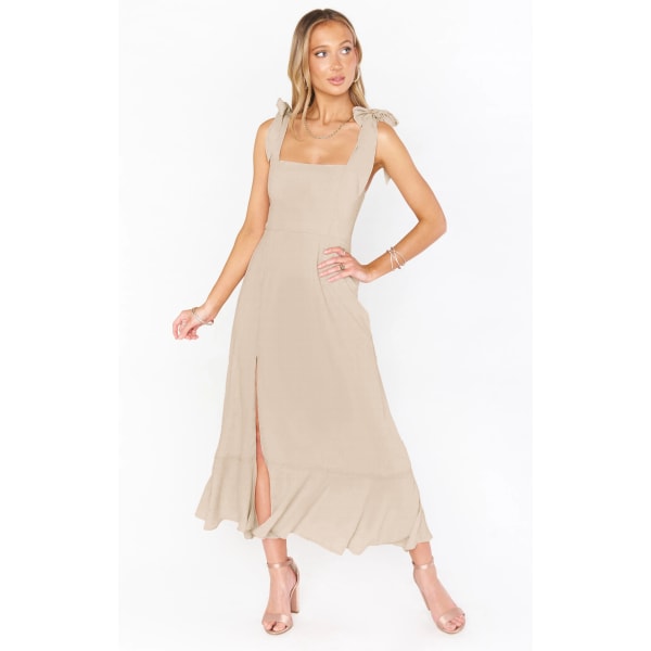 Elegant mode dam temperament pendlar slits klänning fransk haute couture kjol apricot L