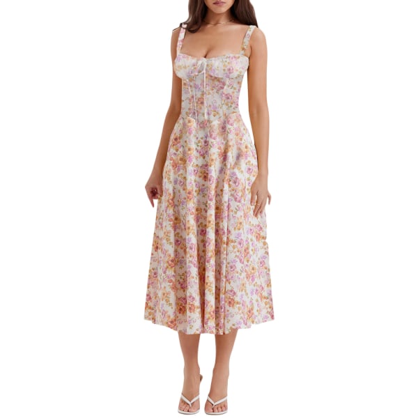 Temperament Ärmlös Mode High end Strap Dress pink printing M