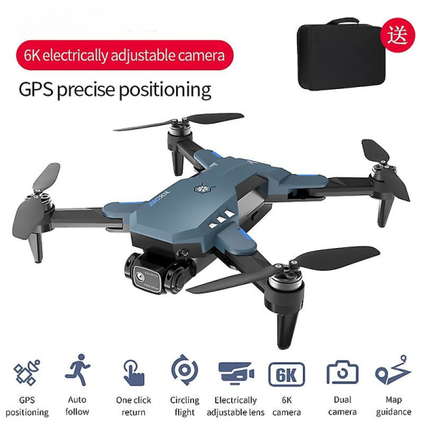 Drone Vikbar Gps Drone med Vuxen 6k kamera, Quadcopter med borstlös motor, Bärväska blå
