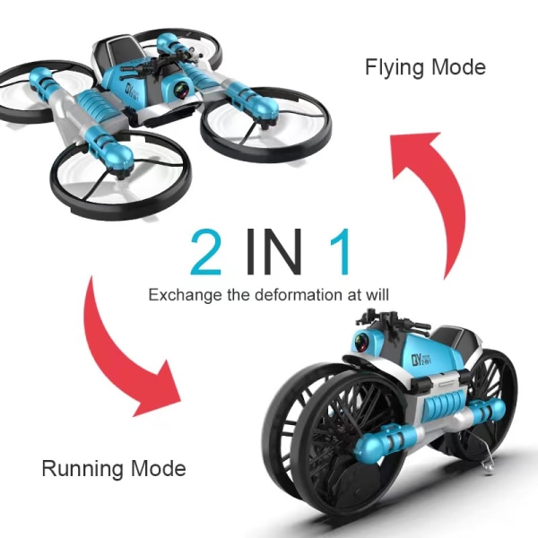 DRONE 2 i 1 deformation drone fjärrkontroll gravitation induktion pojke watch motorcykel flygplan deformation blå Watch remote control