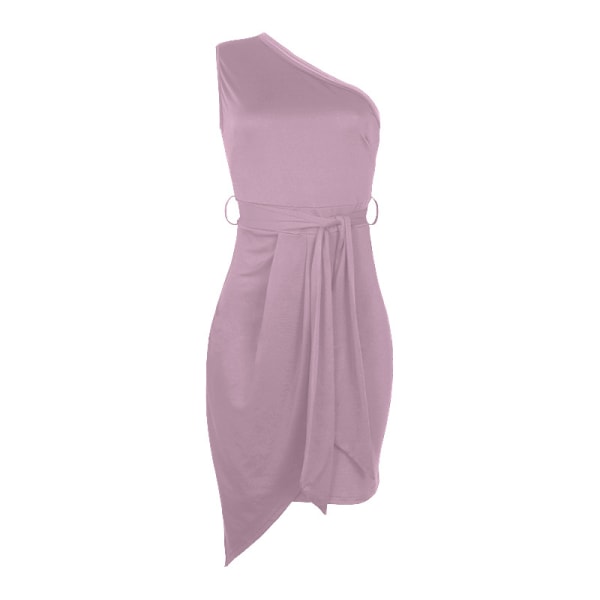 Solid Sleeveless Oblique Shoulder Oregelbundet Strap Party Dress lila L