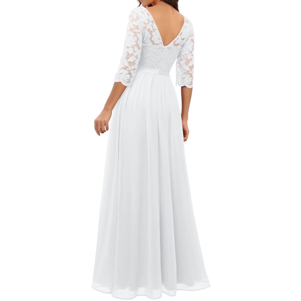 Dress with lace stitching, long waistband, noble dress, dress white M