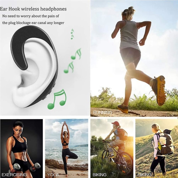 3c Lätt Öronkrok Trådlösa Bluetooth hörlurar, smärtfri Bärande Bluetooth -hörlurar med ett öra med mikrofon black