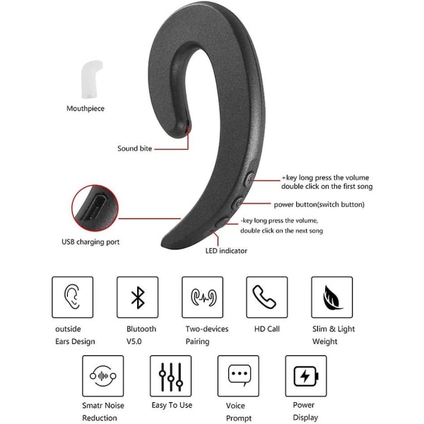 3c Lätt Öronkrok Trådlösa Bluetooth hörlurar, smärtfri Bärande Bluetooth -hörlurar med ett öra med mikrofon gold