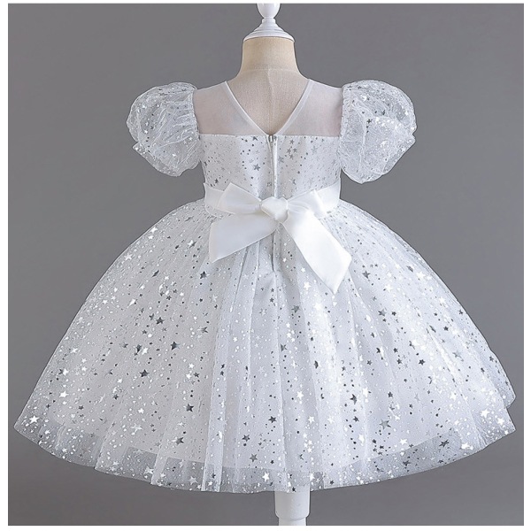 Bröllopsklänning för barn Scenkostym Paljetter Prinsessklänning Kortärmad flickklänning white 150