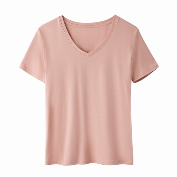Ny V-ringad kortärmad T-shirt för dam T-shirts och damkläder rosa S