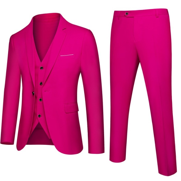 Kostym för män Business Casual 3-delad kostym blazerbyxor Väst 9 färger ROSE RED 4X