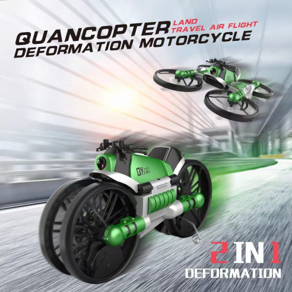 DRONE 2 i 1 deformation drone fjärrkontroll gravitation induktion pojke watch motorcykel flygplan deformation grön Dual remote control