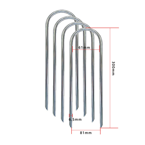 8 st förtjockade U-formade jordankare för studsmatta, galvaniserade snedspetsade jordspikar, fasta jorddukar, tältspikar, fixeringsspikar 6,5 mm 6.5mm black and silvery
