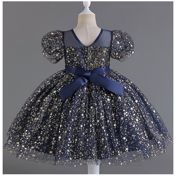 Bröllopsklänning för barn Scenkostym Paljetter Prinsessklänning Kortärmad flickklänning dark blue 130